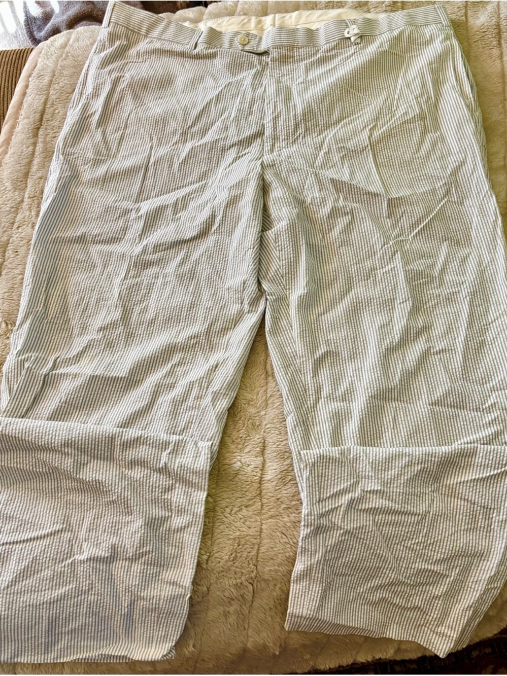 Brooks Brothers Men's Seersucker Chinos - Blue & White Pinstripe